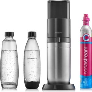 SodaStream DUO black. Produktfarbe: Schwarz, Edelstahl, Flaschen Material: Glas. Carbonating Flaschenvolumen: 1 l, Carbonator Aufladerkapazität: 60 l. Breite: 155 mm, Tiefe: 280 mm, Höhe: 440 mm. Verpackungsart: Box (201094)