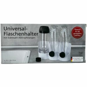 Universal Flaschenhalter kompatibel zu Sodastream mit Edelstahl Abtropfstangen - Weiß
