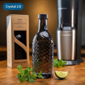 Mixcover Wassersprudler Flasche "mixcover Glasflasche kompatibel mit SodaStream Crystal 2.0 mit 10% mehr Volumen Dark Grey"