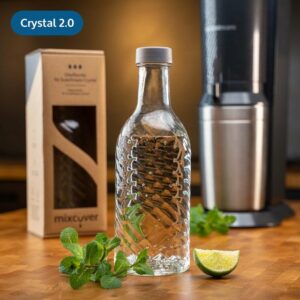 Mixcover Wassersprudler Flasche "mixcover Glasflasche kompatibel mit SodaStream Crystal 2.0 mit 10% mehr Volumen Transparent"