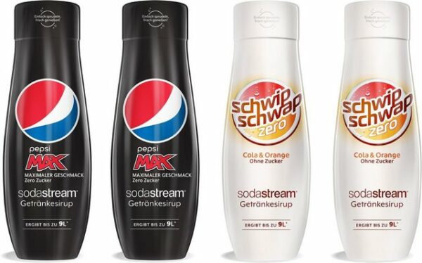 SodaStream Getränke-Sirup PepsiMax & SchwipSchwap Zero, 4 Stück, für bis zu 9 Liter Fertiggetränk