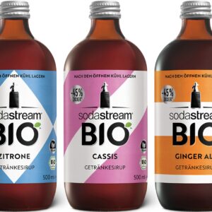 SodaStream Getränke-Sirup BIO, Zitrone, Cassis, Ginger Ale, 0,5 l, (3 Flaschen), Flasche3,5 L Fertiggetränk, 500 ml (Zitrone, Cassis, Ginger Ale)