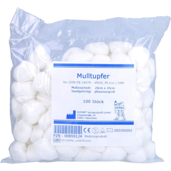 MULLTUPFER 20x20 cm pflaumengroß unsteril 100 St.