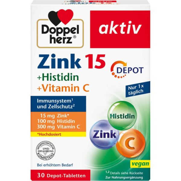 DOPPELHERZ Zink 15 mg+Histidin+Vit.C Depot aktiv 30 St.