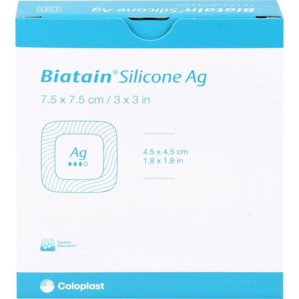 BIATAIN Silicone Ag Schaumverband 7,5x7,5 cm 5 St.