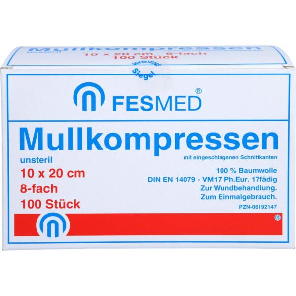 MULLKOMPRESSEN ES 10x20 cm unsteril 8fach 100 St.