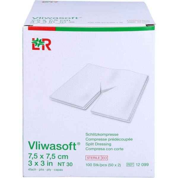 VLIWASOFT Schlitzkompressen 7,5x7,5 cm steril 4l. 100 St.