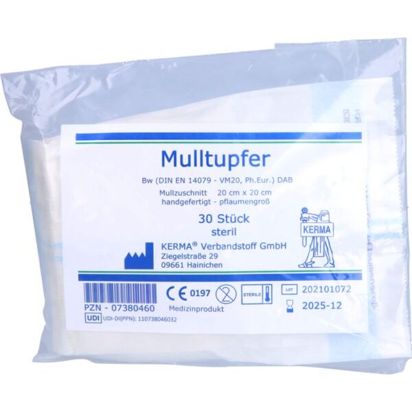 MULLTUPFER 20x20 cm pflaumengroß steril 30 St.