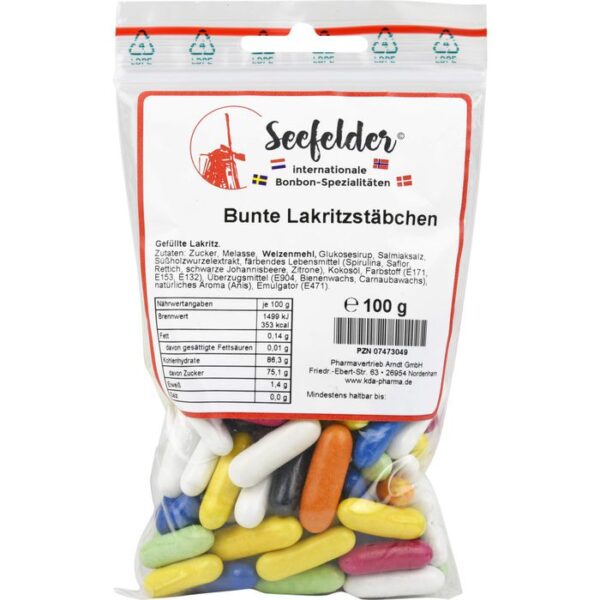 SEEFELDER bunte Lakritzstäbchen KDA 100 g