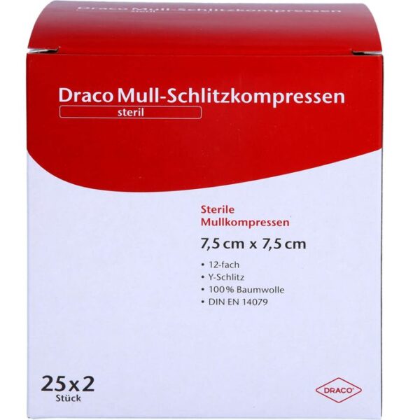 SCHLITZKOMPRESSEN Mull 7,5x7,5 cm steril 12fach 50 St.