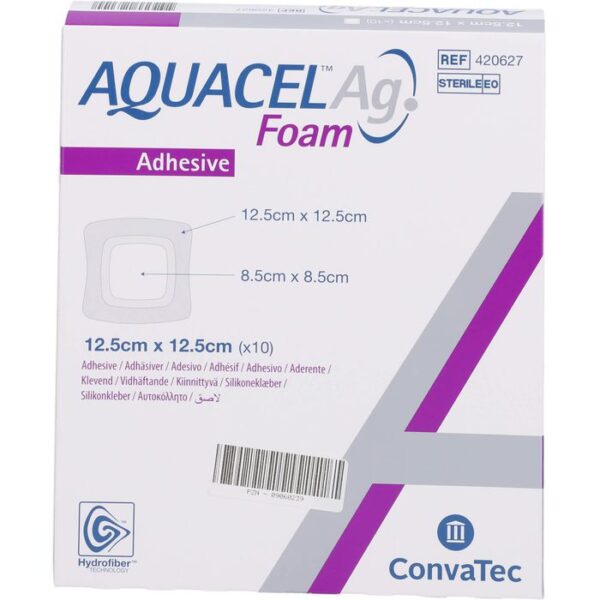 AQUACEL Ag Foam adhäsiv 12,5x12,5 cm Verband 10 St.