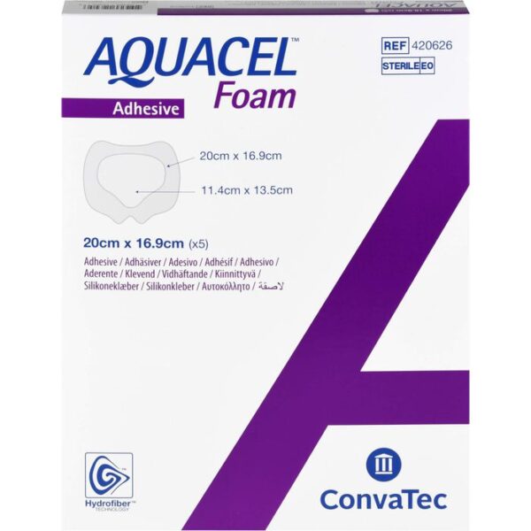 AQUACEL Foam adhäsiv Sakral 16,9x20 cm Verband 5 St.