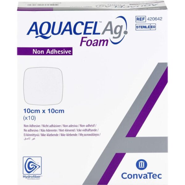 AQUACEL Ag Foam nicht adhäsiv 10x10 cm Verband 10 St.