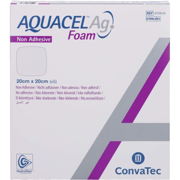 AQUACEL Ag Foam nicht adhäsiv 20x20 cm Verband 5 St.