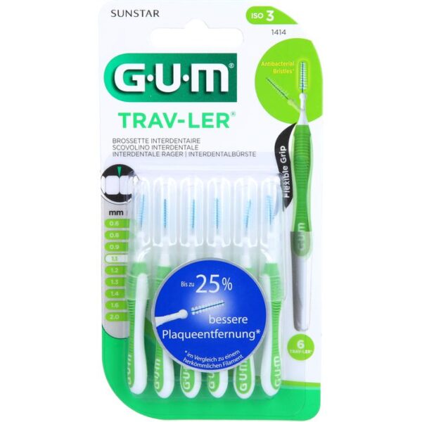 GUM TRAV-LER 1,1mm Tanne grün Interdental+6Kappen 6 St.