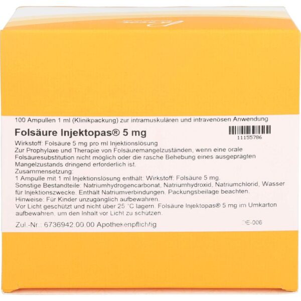 FOLSÄURE INJEKTOPAS 5 mg Injektionslösung 100 St.