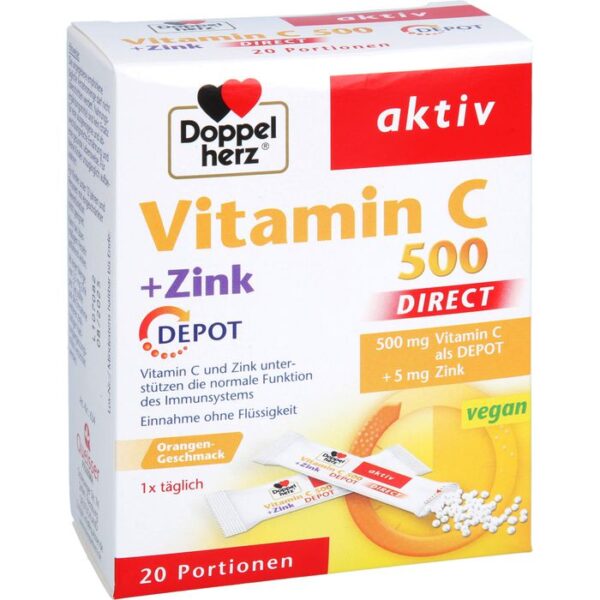 DOPPELHERZ Vitamin C 500+Zink Depot DIRECT Pellets 20 St.