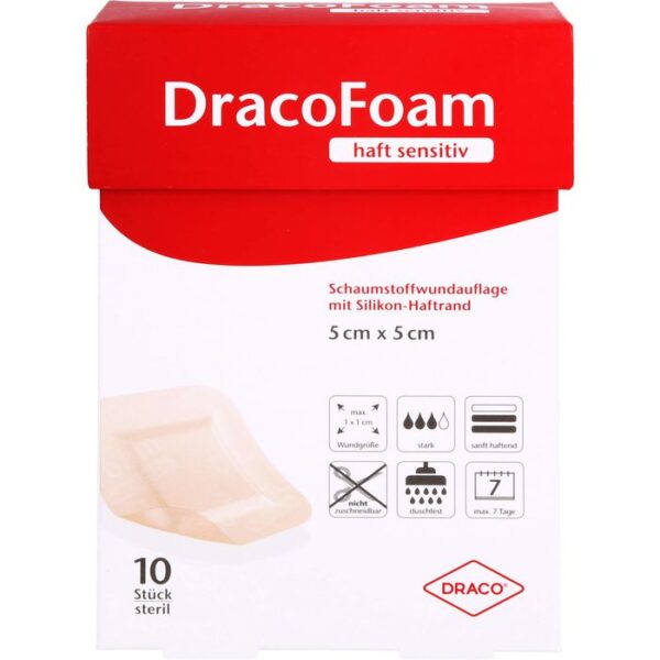 DRACOFOAM Haft sensitiv Schaumst.Wund.5x5 cm 10 St.