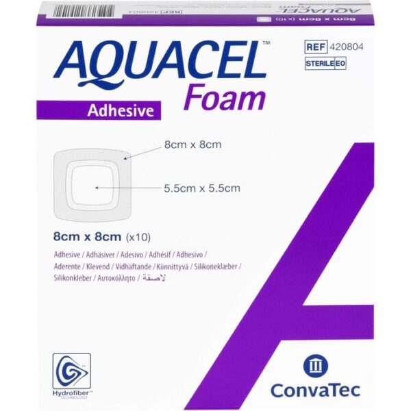 AQUACEL Foam adhäsiv 8x8 cm Verband 10 St.