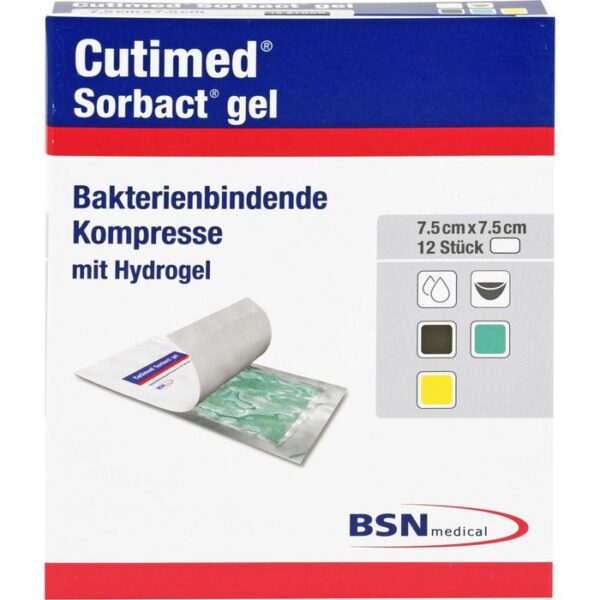 CUTIMED Sorbact Gel Kompressen 7,5x7,5 cm 12 St.