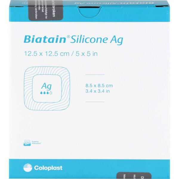 BIATAIN Silicone Ag Schaumverband 12,5x12,5 cm 5 St.