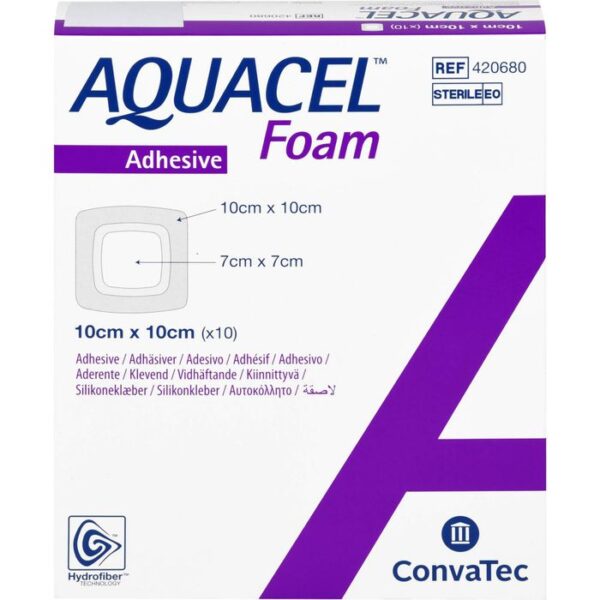 AQUACEL Foam adhäsiv 10x10 cm Verband 10 St.