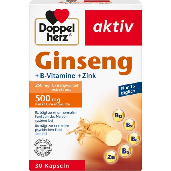 DOPPELHERZ Ginseng 250+B-Vitamine+Zink Kapseln 30 St.