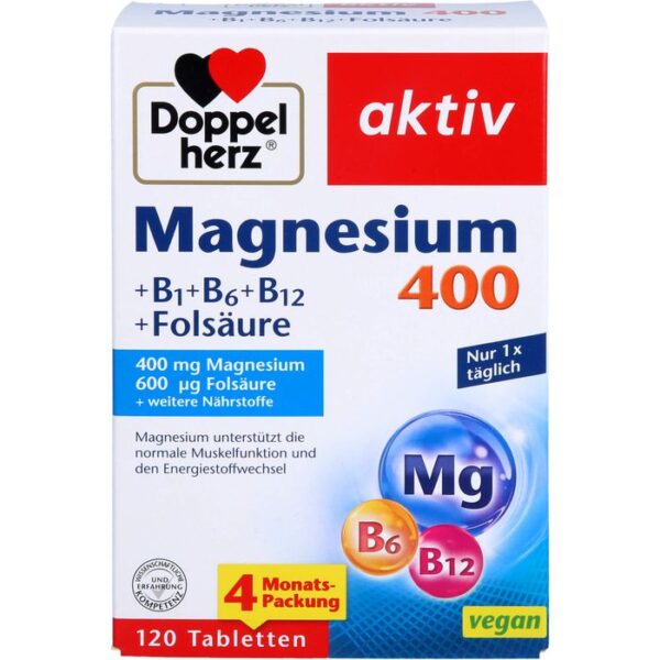 DOPPELHERZ Magnesium 400+B1+B6+B12+Folsäure Tabl. 120 St.