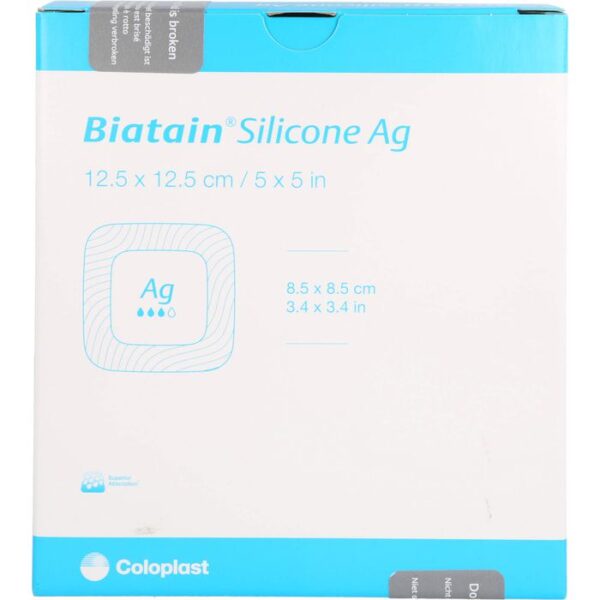 BIATAIN Silicone Ag Schaumverband 12,5x12,5 cm 5 St.