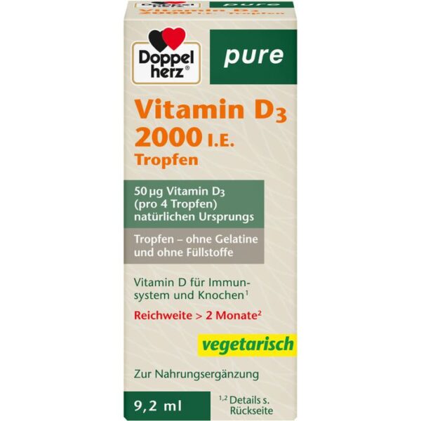 DOPPELHERZ Vitamin D3 2000 I.E. pure Tropfen 9,2 ml