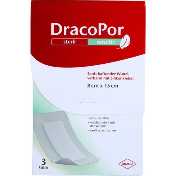 DRACOPOR sensitiv 8x15 cm steril m.Silikonkleber 3 St.