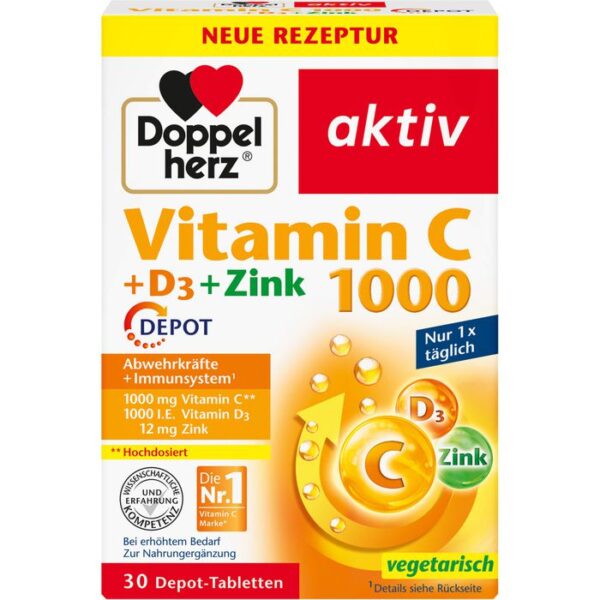 DOPPELHERZ Vitamin C 1000+D3+Zink Depot Tabletten 30 St.