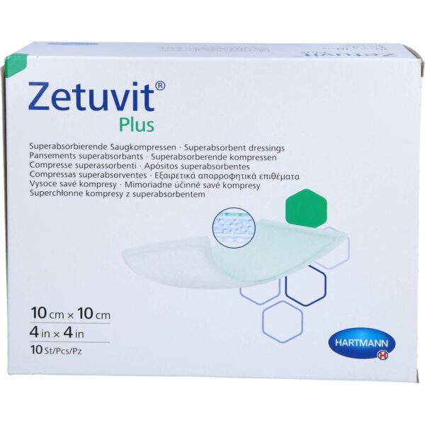 ZETUVIT Plus extrastarke Saugkompr.steril 10x10 cm 10 St.