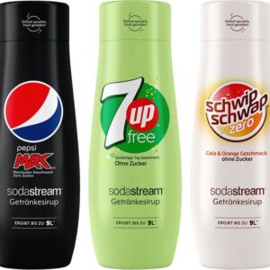 SodaStream Getränke-Sirup, 3 Stück, PepsiMax,7UP Free+SchwipSchwap Zero,440ml für je 9L Fertiggetränk