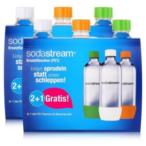 SodaStream Trinkflasche SodaStream PET Ersatz-Flaschen 2+1 orange/grün/weiß 3x1 Liter (2er Pac