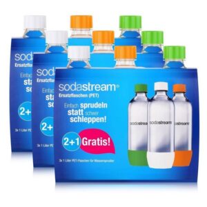 SodaStream Trinkflasche SodaStream PET Ersatz-Flaschen 2+1 orange/grün/weiß 3x1 Liter (3er Pac