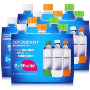 SodaStream Trinkflasche SodaStream PET Ersatz-Flaschen 2+1 orange/grün/weiß 3x1 Liter (4er Pac