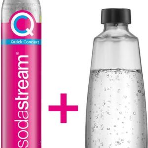 SodaStream Wassersprudler QC-Reservepack, (Set, 2-tlg), 1x Quick Connect CO2-Zylinder (Ergiebigkeit: 60L), 1x 1L Glasflasche