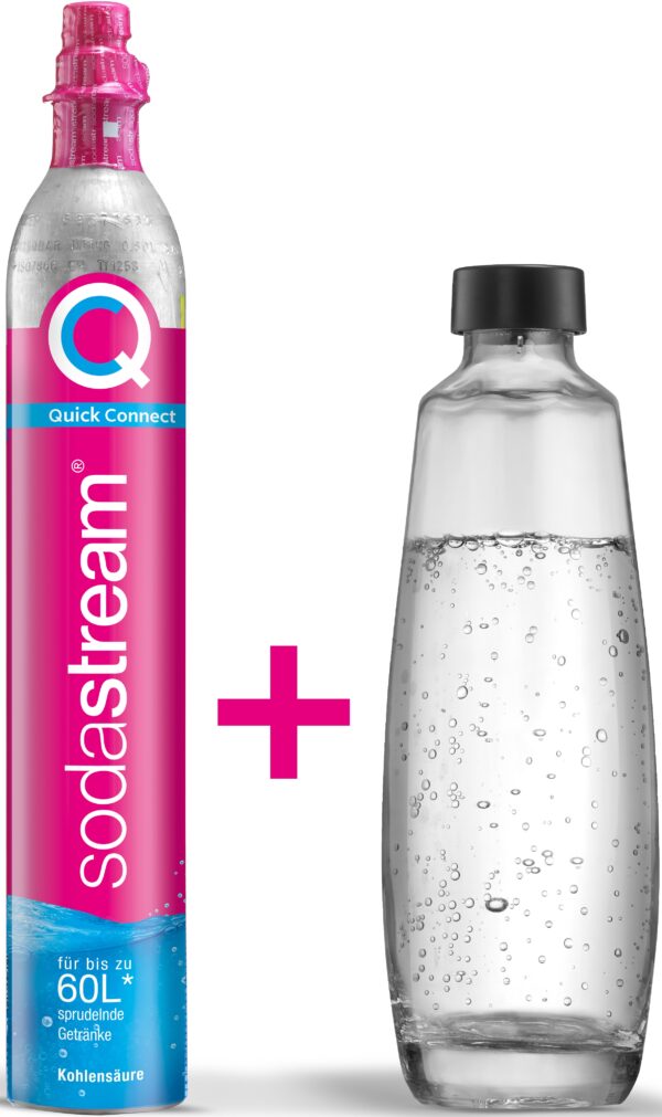 SodaStream Wassersprudler "QC-Reservepack", (Set, 2 tlg.), 1x Quick Connect CO2-Zylinder (Ergiebigkeit: 60L), 1x 1L Glasflasche