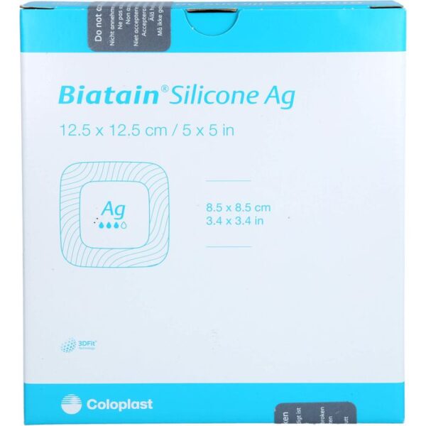 BIATAIN Silicone Ag Schaumverband 12,5x12,5 cm 5 St.