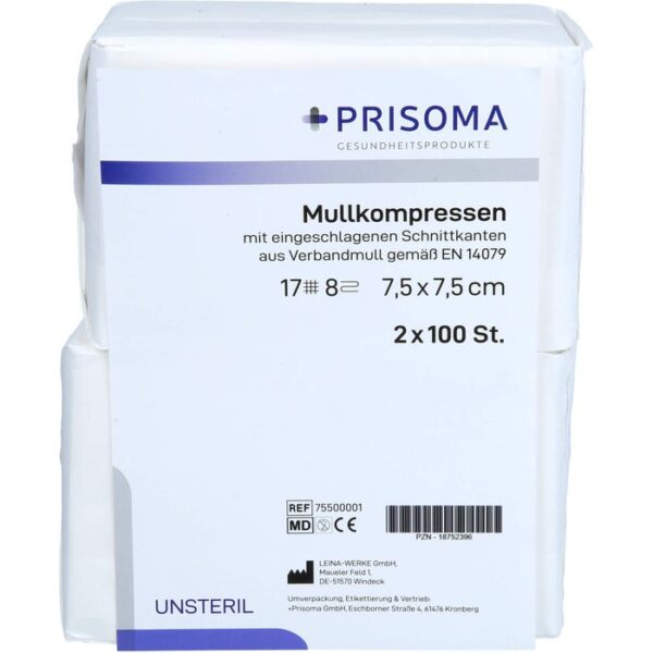 MULLKOMPRESSEN Prisoma 7,5x7,5 cm unsteril 8fach 200 St.