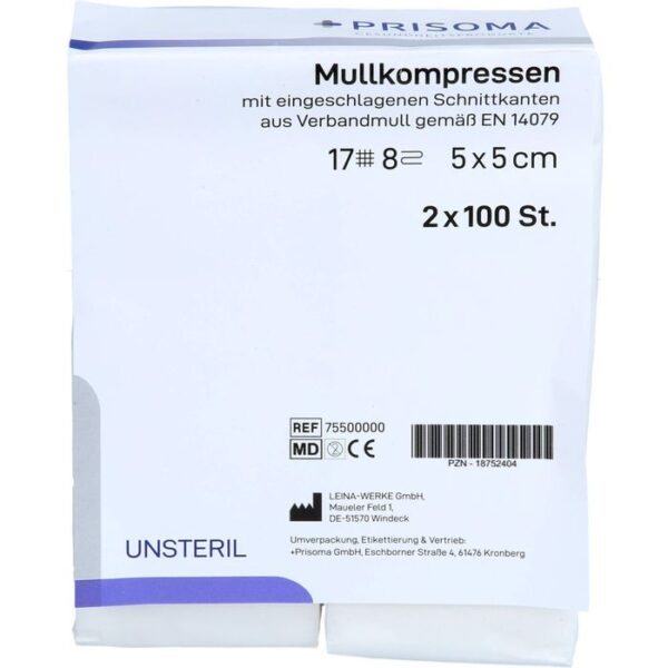 MULLKOMPRESSEN Prisoma 5x5 cm unsteril 8fach 200 St.