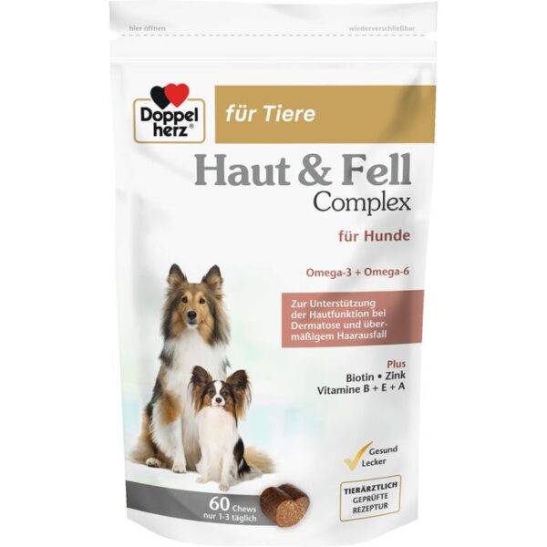 DOPPELHERZ für Tiere Haut&Fell Compl.Chews f.Hunde 60 St.