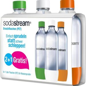 SodaStream Pet-Flasche 2 + 1 - orange/grün/weiß - aus bruchfestem kristallklarem PET und frei von BPA! - ideal für Schule - Sport - Freizeit (1041343490)
