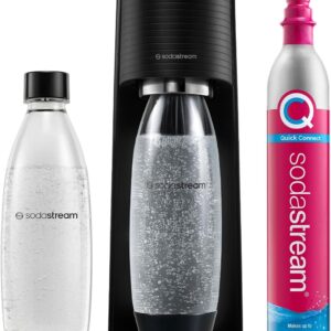 SodaStream Terra Sprudelwasserbereiter, mit 1 Liter wiederverwendbarer BPA-freier Wasserflasche zum Karbonisieren und 60 Liter Quick Connect CO2-Gasflasche - Schwarz