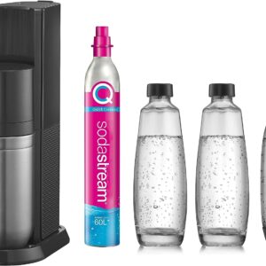 SodaStream Wassersprudler DUO Vorteilspack mit 1x Quick-Connect CO2-Zylinder, 2x 1L Glasflasche und 1x 1L spülmaschinenfeste Kunststoff-Flasche, Höhe: 44cm, Farbe: Titan