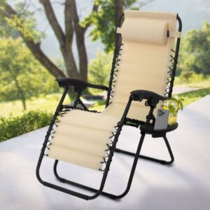 Sonnenliege klappbar, Beige, Liegestuhl mit verstellbarem Kopfpolster - Ml-design