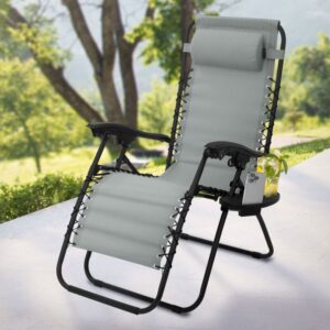 Sonnenliege klappbar, Grau, Liegestuhl mit verstellbarem Kopfpolster - Ml-design