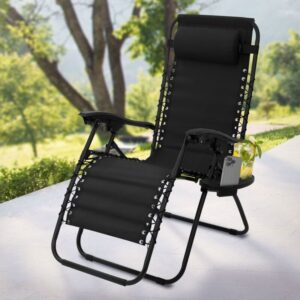 Sonnenliege klappbar, Schwarz, Liegestuhl mit verstellbarem Kopfpolster - Ml-design