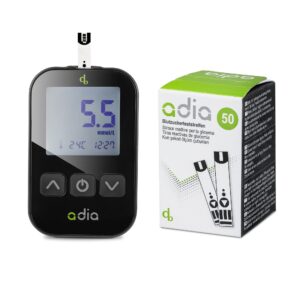 adia Diabetes-Set, mmol/L mit 60 Blutzuckerteststreifen, Stechhilfe, Lanzetten